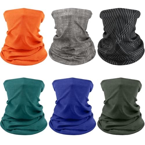 Awumbuk 6 Pack Multifunctional Headwear Bandana Unisex Face Covering, Windproof Sneck Scarf Thin Snoods for Men & Women Face Masks Neck Gaiter for Cycling Sports Running Hiking Outing