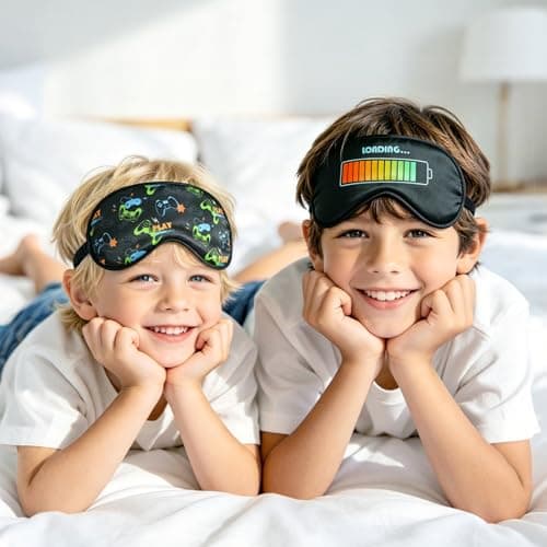 2 Pack Boys Sleep Mask, Blackout Silk Eye Mask for Sleeping with Adjustable Strap, Kids Sleep Mask for Home & Travel (Black & Green Game Console) — view 6