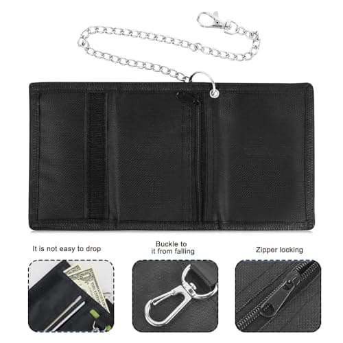 Slim Wallet, Men's Wallet with Chain Clip Zipper for Travel Sports, Black — view 4
