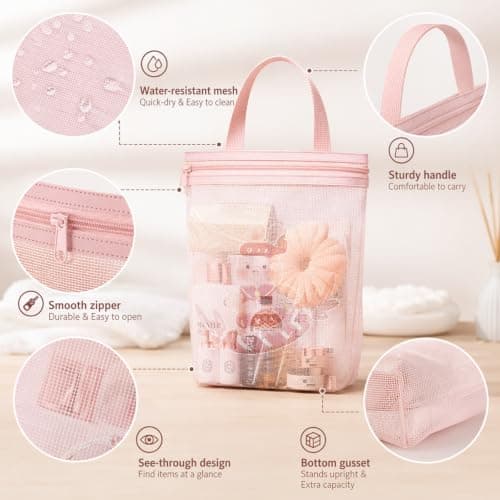 2-Piece Shower Bag and Portable Shower Caddy Set (Pink and Blue) — view 3
