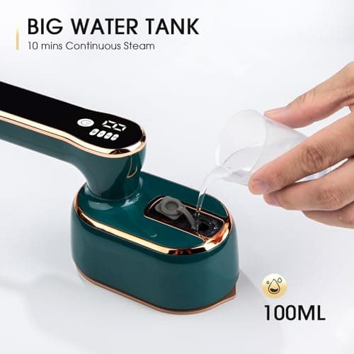 ZStarlite Upgraded - Travel Steamer for Clothes - LED Display & 3+1 Level Steam, Portable Handheld Steamer, Foldable Travel Iron Mini Steam Iron with Ironing Gloves for Travel Home College Dorm(Green) — view 5