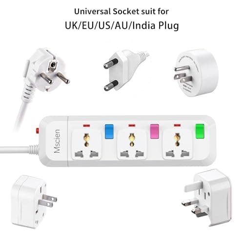 Mscien 3 Way Extension Lead, Travel 1.8M Extension Lead with 3 Individual Switches, UK to EU Mountable Overload Protection Power Strips — view 5
