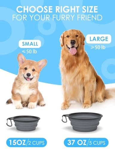 Heouvo Collapsible Dog Bowls with Bottle Carrier, 2 Pack Travel Dog Water Bowl with Upgraded Carabiner, One-piece Molded Rim No Fall Off or Crack (Gray/Pink, Small(Pack of 2)) — view 5
