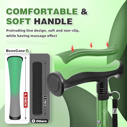 BeneCane Walking Cane for Men & Women Walking Stick for Seniors Folding Canes Quad Cane Adjustable Lightweight Sturdy Free Standing Collapsible Heavy Duty with Soft TPR T-Handle and Travel Bag — view 2