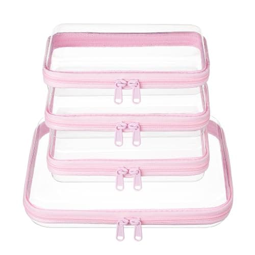 WELPIRT Clear Zipper Pouches,Hard Shell Zipper Case, Toiletry Bag for Travel, CLear Diaper Bag, Toiletry Pouch, Travel Organizer, Cosmetic Bag,Toy Storage Bins, Baby Pink, M+3S, Baby Pink