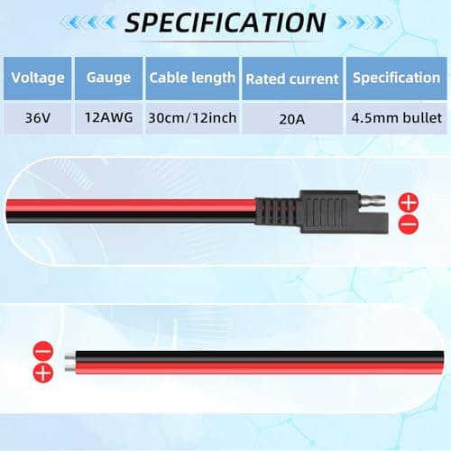 Frienda 8 Pack 12 Awg Connectors Cable Compatible with SAE 30cm 2 Pin Single Plug Disconnect Power Automotive Extension Cable for Motorcycles Cars Charger — view 3