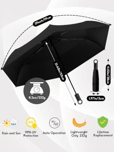 Moorrlii UV Umbrella for Sun Protection SPF 50+, Compact Windproof Umbrella — view 3
