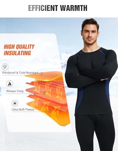 YESWEL Thermal Base Layer for Men, Long Johns & Long Sleeve Tops, Ski Thermal Underwear Set, Quick Dry Fleece Lined Bottoms (Blue, L) — view 3