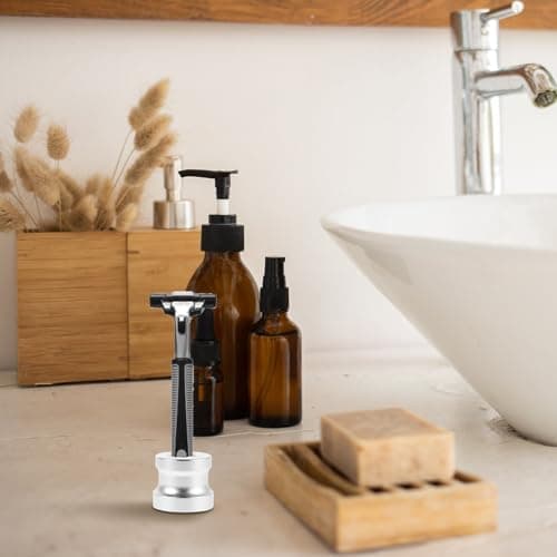 HOMOBABE Shaving Stand for Toothbrush Holder Aluminum Alloy and with Multifunctional Design and Lightweight Construction, Sleek Silver Safety Shaving Brush Holder Travel Kits and Bathroom — view 6