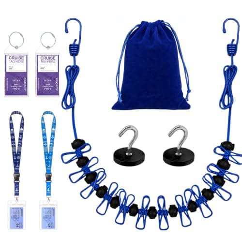Magnetic Clothesline for Cruise Ship Approved 2026 Cruise Essentials, Travel Washing Line with 2 Magnetic Hooks for Cruise Cabins, Travel Clothes Line with 2 Luggage Tags for Cruise Ship, Indoor, RV