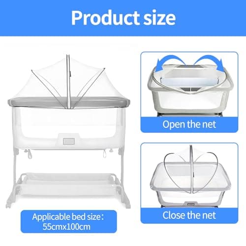 Universal Mosquito Net for Travel Cot, Baby Mosquito Net for Bedside Crib Quick Installation Cat Net for Cot with Noiseless Zipper Travel Bassinet for Babies — view 4
