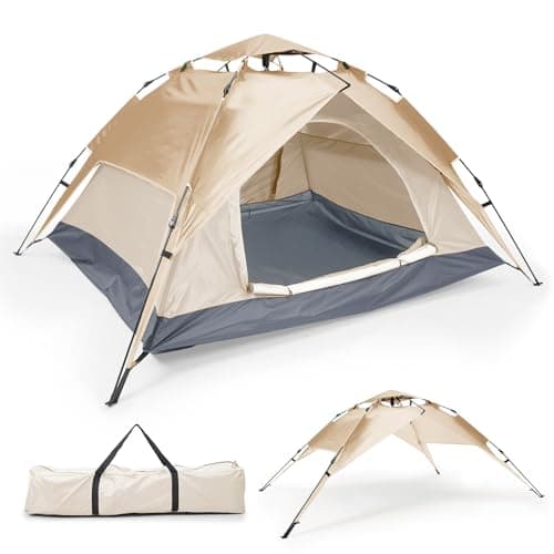 Warmiehomy 2-3 Man Pop Up Tent Double Layer, Cream