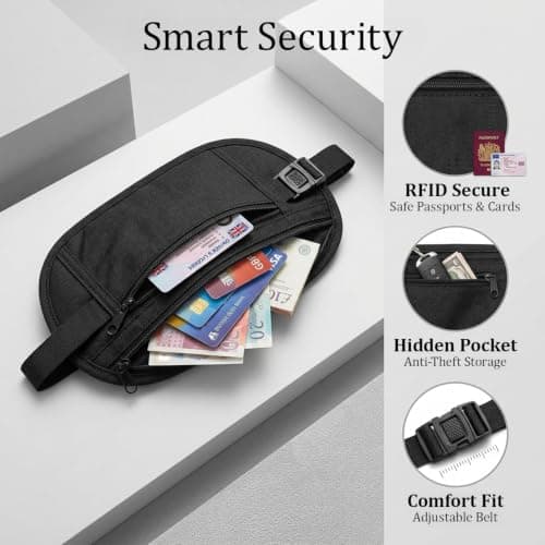 RFID Blocking Travel Money Belt – Ultra-Slim Hidden Waist Pack & Fanny Bag for Men & Women, Adjustable Secure Passport, Cash, Phone & Card Holder for Travel, Office & Outdoor — view 4