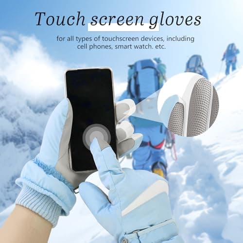 Andiker Women Waterproof Ski Gloves, Winter Touchscreen Thermal Gloves with Fleece, Windproof Snowboard Glove for Skiing Running and Cycling (Blue-white) — view 3