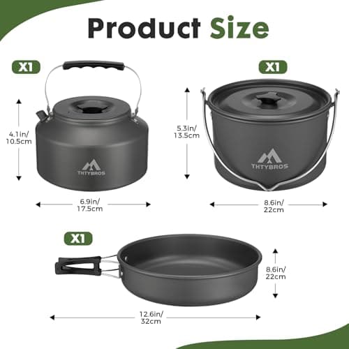 THTYBROS 43-Piece Camping Cookware Set,Large Mess Kit for 6 Persons,with 4.75QT Pot,2.1QT Kettle,Frying Pan,Cups,Utensils and Tableware,Heavy Duty Aluminum Cook Set for Outdoor Camping,Hiking,Picnic — view 2