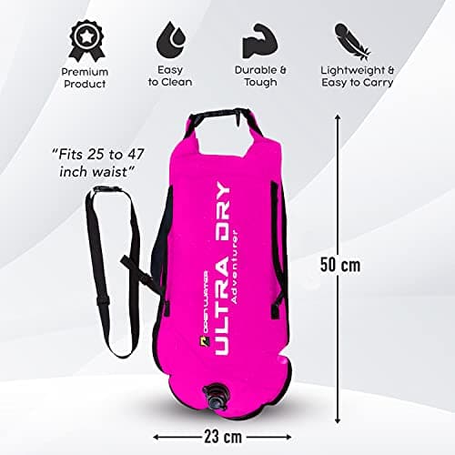 Swim Buoy Tow Float Highly Visible Swimming Float Dry Bag with Adjustable Waist Belt, Carry Strap, Waterproof Phone case for Open Water, Water Sports, Swimming 28l Pink — view 4
