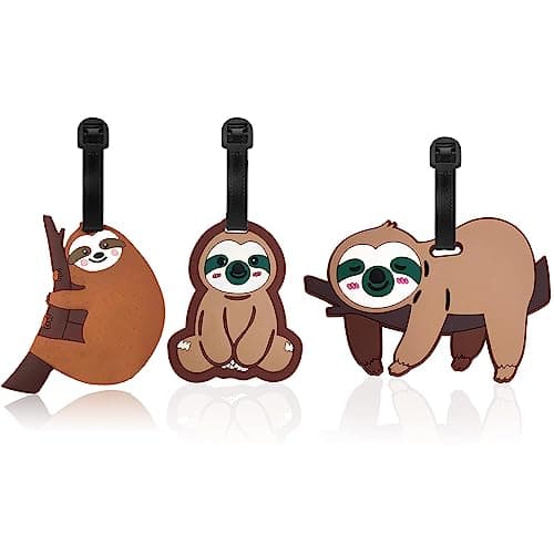 Silicone Luggage Tags for Suitcases, 3pcs Sloth Suitcase Tags Cartoon Luggage Tags with Name Id Card Kids Travel Tag Suitcase Labels Tags for Travel Bag
