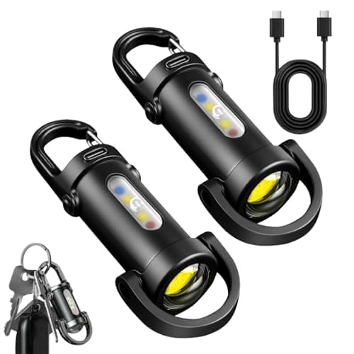 ASPUIC 2PCS 1200LM Super Bright Mini Keychain Flashlight Waterproof,Rechargeable USB LED Torch,Waterproof Small Pocket Keyring Light,Portable EDC Torches for Hiking,Camping,Emergency(Black)