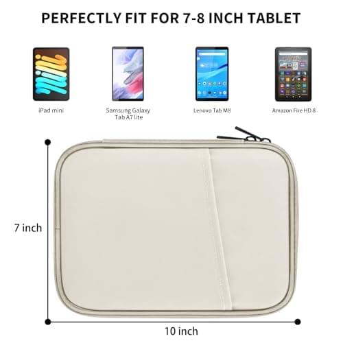 HoYiXi Universal Sleeve Bag for 7-8 inch Tablet Fire HD 8/Fire HD 8 Plus Compatible iPad Mini (6th Gen) 8.3" 2021, iPad Mini 5/4/3/2/1, Tab A8, 7"-8" inch Android Tablet Sleeve Case -White — view 2