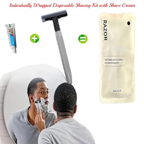10Pack Sensitive Skin Multipurpose Hotel Disposable Razors Kit With Shave Cream; Individually Wrapped Hypoallergenic Manual Shave Set for Guests; Travel Shaving Razor for Hotel,Travel, Daily Use — view 3