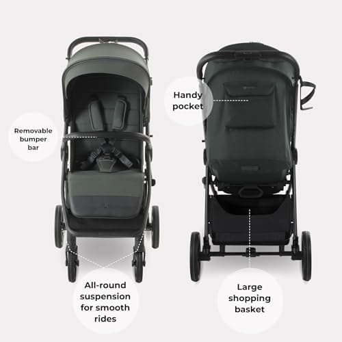 My Babiie MB170 Plus Pushchair – from Birth to 4 Years (22kg), 4-Wheel Suspension, Large Basket, XL Canopy, Foldable, Compact, Stroller with Footmuff, Cup Holder, Rain Cover – Green — view 6