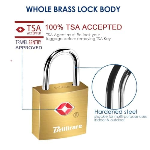 4 Pack TSA Approved Luggage Locks with Keys, Brass Travel Padlock, Solid Copper Waterproof Keyed Lock Unbreakable, Outdoor Metal Lock for Lockers, Bags, Backpack, Gym, Gate-Golden — view 3