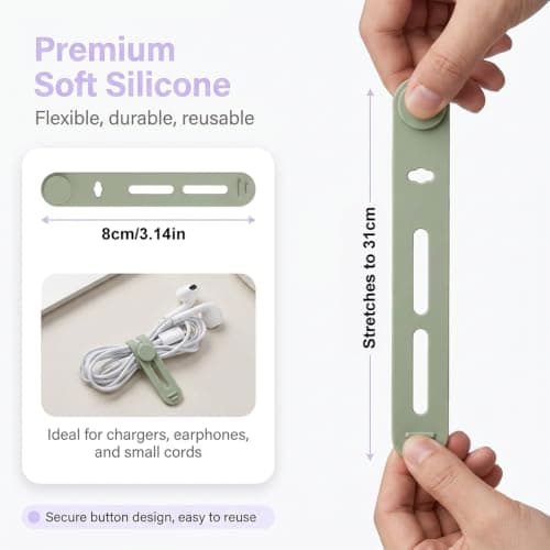 12-Pack Reusable Silicone Cable Ties, Flexible Wire Organizers for Cables, Chargers and Small Items, Durable Cord Management Storage Ties for Home Office and Travel Use — view 2