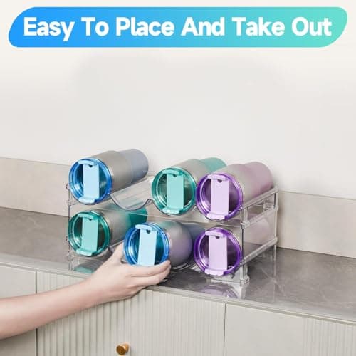 KAHEIGN 2Pcs Water Bottle Organizers, 39CM x 21CM Clear Stackable Tumbler Storage Rack Plastic Water Bottle Holder for Fridge Kitchen Cabinet Pantry Wine Bottles Mug Cup Drink (Hold 8 Bottles) — view 5