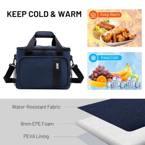 MIER Large Lunch Bag with Shoulder Strap & Multiple Pockets, 15L, Navy Blue — view 2