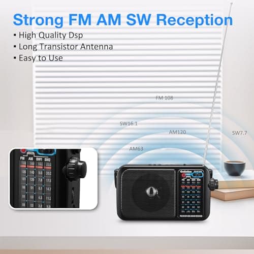 Gelielim Radios Mains and Battery, Portable Radio AM FM Shortwave Radio, Battery Radio for Home or Outdoor, Earphone Jack, Large Dial Easy to Use, Small Gfits for Seniors Elderly — view 2