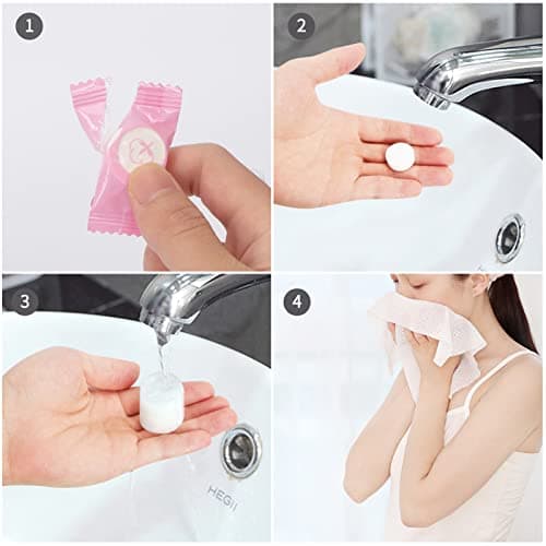 Classycoo Compressed Towel, 200 PCS Disposable Face Wipes, portable Tablets Cotton Tissue for Travel, Camping, Hiking, Sport, Beauty Salon, Home Hand Cleaning and Outdoor Activities, 2Pink — view 5