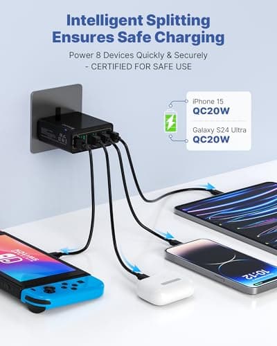 33W USB Plug UK, 8-Port Multi USB Charger Fast Charge Fast Charging Plug,Multiple Power Adapter Multiport Mains Wall Plug for iPhone 16 15 14 13 12 11 Pro Max SE XS XR Plus, iPad, Samsung Galaxy — view 2