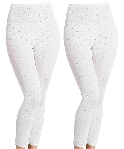 2 Pack Women’s Thermal Bottoms Soft Cotton Blend Long Johns Leggings, Warm Winter Base Layer Trousers for Cold Weather, Skiing & Everyday Underwear (UK, Numeric, 14, 16, Regular, Regular, White)