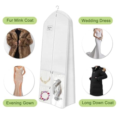 Wedding Dress Bag Covers,Extra Long Dress Garment Bag,Dustproof and Moisture-Resistant, Lightweight and Portable,Foldable Garment Bag for Wedding Gown,Evening Dress,Prom Dress,Travel Storage 72‘’ — view 3
