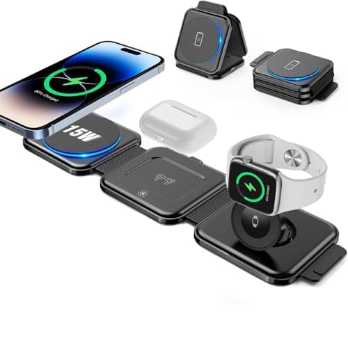 3in1 Foldable travel mag-safe charger, OneCut wireless charging station for iPhone 17/16/15/14/13/12 Series, Apple Watch Charger for iWatch 10/9/Ultra 2/Ultra/8/7/6/SE/5/4/AirPods 4/3/2/Pro