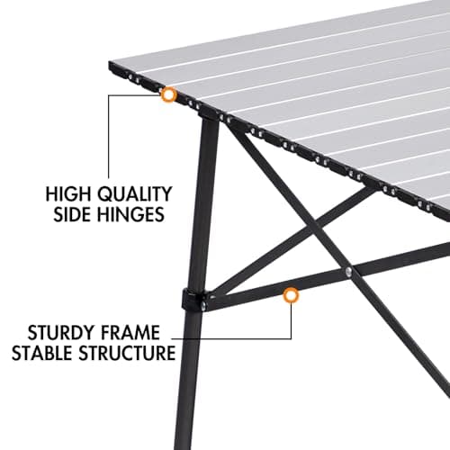 Portal Aluminium Folding Camping Table Square Roll Up Top 4 Person Compact Garden Table with Carry Bag for Picnic Camp Backyard BBQ, Silver — view 6
