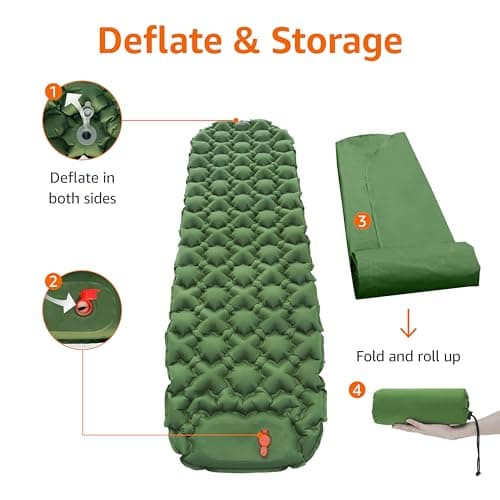 Amazon Basics Waterproof Camping Sleeping Pad,Camping Mat,Compact,Folding,Inflatable,Lightweight,Built-in foot pump, 190.5 x 57 x 5.6 cm, Olive Green — view 5