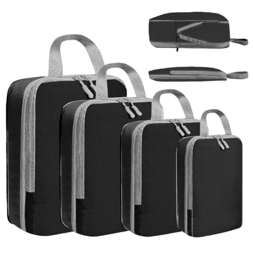 LANSKLBD 4/6/8 Set Packing Cubes for Suitcases Travel Luggage Packing Organizers,Travel Accessories Essentials Luggage Organizer with Shoe/Tioletry/Laundry Bag (Black, 4 set)
