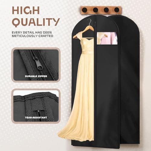 AMFUN 2 PCS Dress Bag,Full Length Travel Suit Bag with Zipper, Dust-proof Clothes Covers Protector Bags,Gown Garment Bag for Long Dresses, 180×60 cm (Black) — view 2