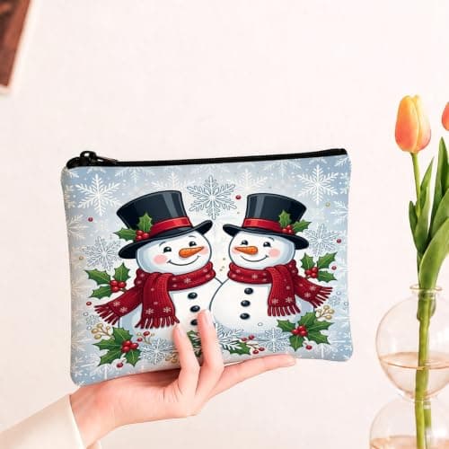 Snow Man Couple Holiday Quote Christmas Makeup Bag 7x9 Inch — view 3