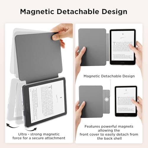 Litvana Detachable Magnetic Case for 7'' Kindle Paperwhite 12th Gen 2024 and Kindle Colorsoft Signature Edition, Slim PU Shell Cover Case with Auto Wake/Sleep, Brown — view 3