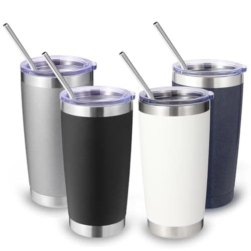 Volhoply 20oz 550ml Travel Insulated Tumbler with Lid and Straw Bulk 4 Pack, Double Wall Stainless Steel Coffee Mug Fits Cup Holder,Powder Coated Cups for Hot & Cold Drinks, BPA Free(Mix,4 Set)