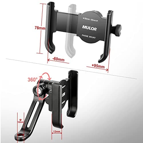 Mulor Motorbike Phone Holder Motorcycle Phone Mount on Rear View Mirror 360° Rotatable — view 5