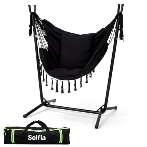 SELFLA Lightweight Portable Hammock with Stand, Travel Hammock Chair with Stand for Outside, 300 lbs Capacity, for Camping, Travel, Patio & Indoor Use, No Tools Needed, Includes Carrying Case