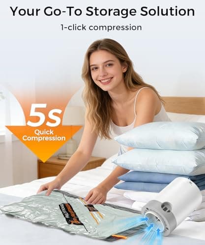 BOYUNSHI Vacuum Storage Bags, 10 Pack Space Saver Bags with Wireless Electric Air Pump for Clothes, Travel, Reusable Vacuum Compression Pack Bag for Luggage(2 Large, 4 Medium, 4 Small) — view 5