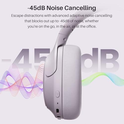 TOZO HT3 Bluetooth Headphones, Active Noise Cancelling with 5-Mic AI Chat, Wireless Over Ear Bluetooth, Hi-Res Audio, 90H Playtime, Transparency Mode, Dual Bluetooth Connection, 32 EQ Modes(Purple) — view 4