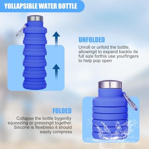 Collapsible Water Bottle, 500ml Silicone Water Bottle with Carabiner-Purple — view 4