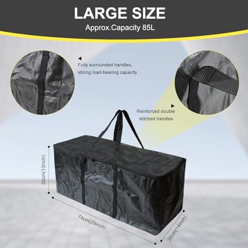 Heavy-Duty 85L Waterproof Storage Bags with Zipper - Pack of 6 Large Moving & Clothes Packing Bags(Black) — view 2