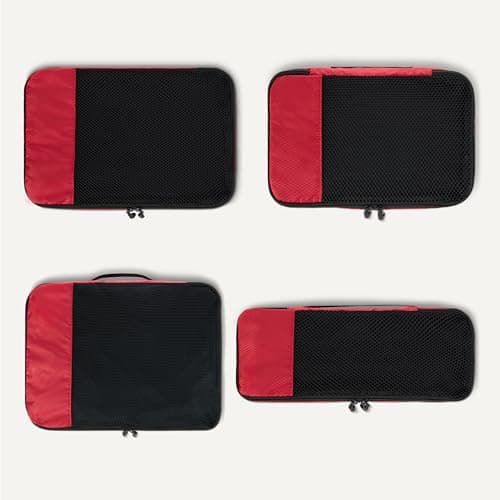 Amazon Essentials 4-Piece Packing Cubes Travel Accessories Set, Luggage Organiser with Double Zip, Mesh Top, Polyester, Small/Medium/Large/Slim, Red (Previously Amazon Basics) — view 5