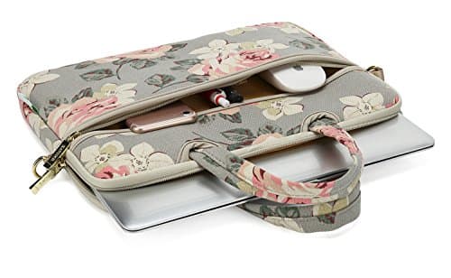 kayond Gray Rose Patten Canvas Laptop Shoulder Messenger Bag Case Sleeve for 14 Inch Laptop and Macbook Pro A1707 (14-14.1 inch, Gray Rose) — view 4